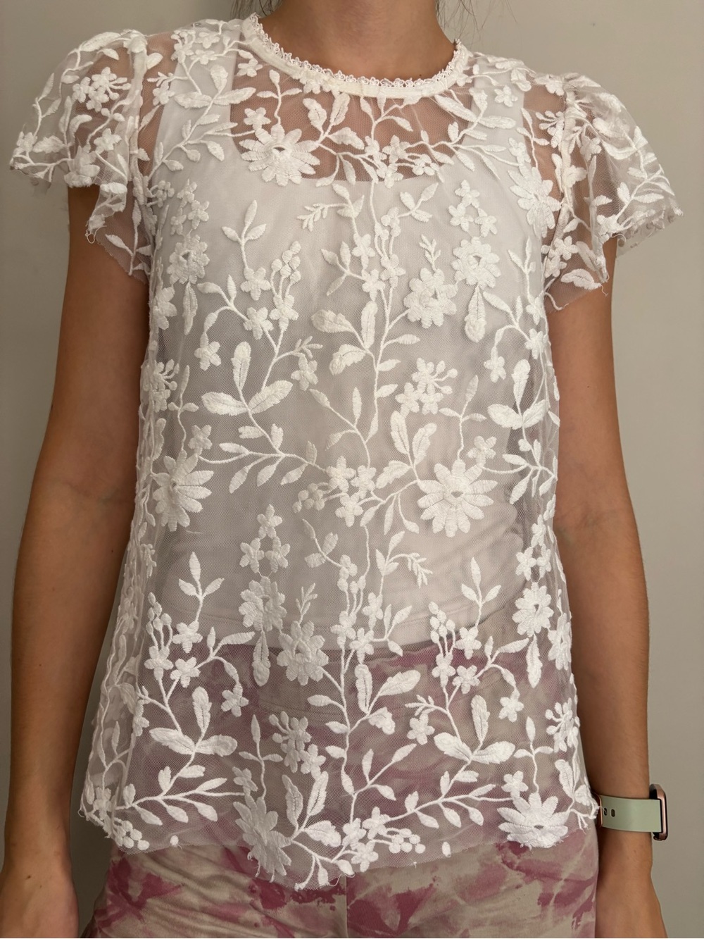Altar'd State White Embroidered Floral Sheer Top